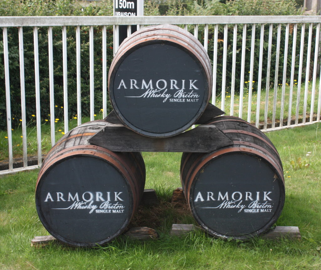 Decorative casks at the entrance of Warenghem Distillery