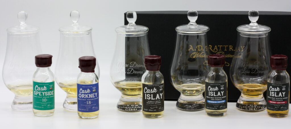 AD Rattray Tweet Tasting lineup, poured in the Glencairns