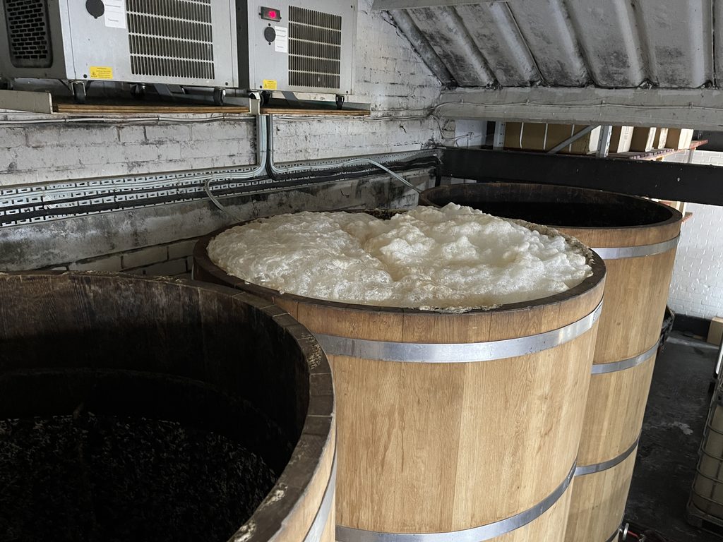 Fermentation running amok and almost going over at Bimber Distillery.