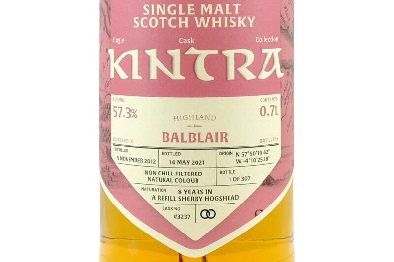 Balblair 2012 Kintra, from a refill sherry hogshead. A type of refill cask.